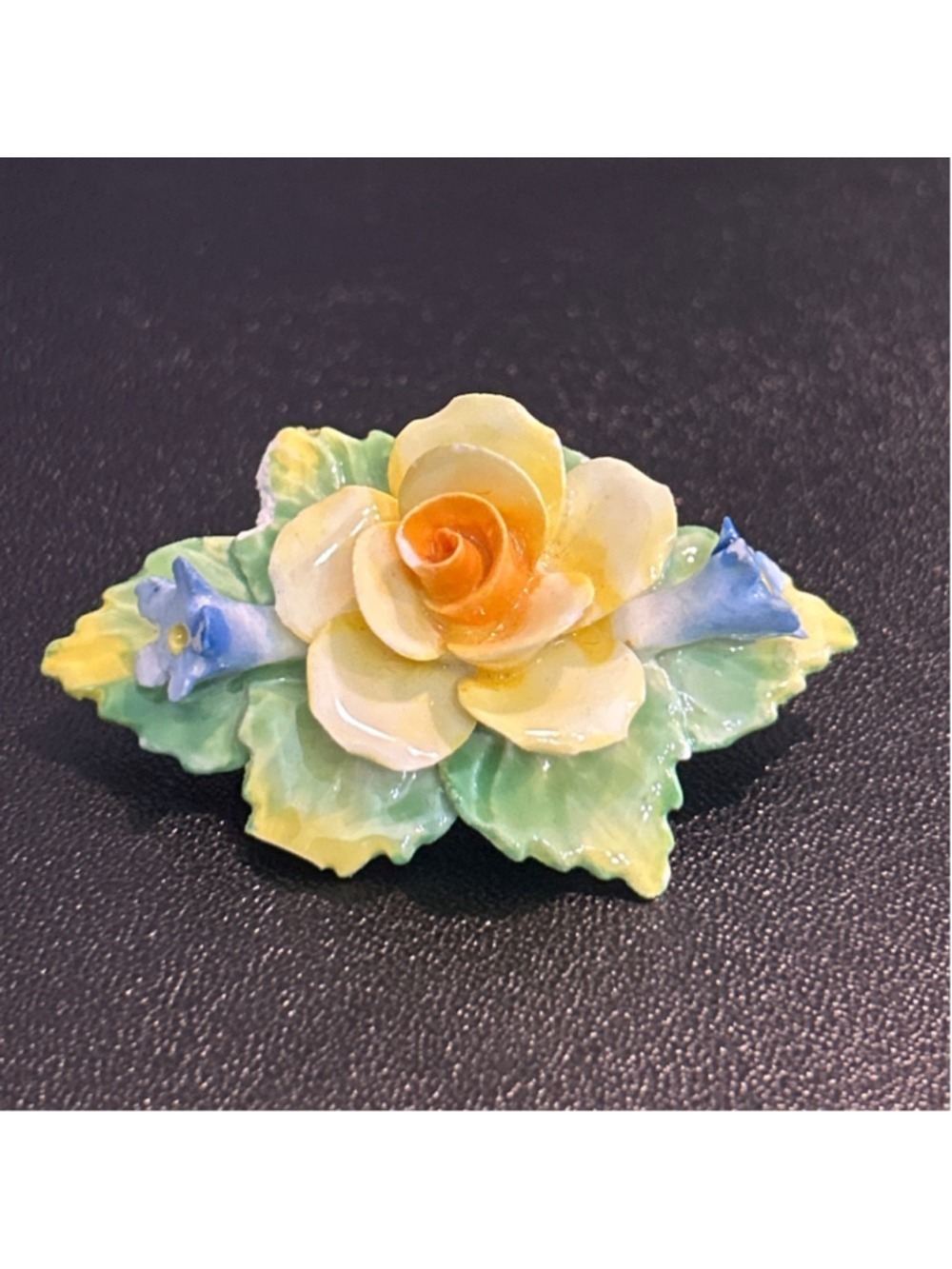 Women's ARTONE Yellow Blue Floral Bone China Brooch One Size